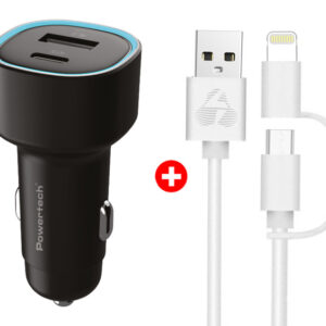 POWERTECH φορτιστής αυτοκινήτου με καλώδιο MFi USB σε micro USB/Lightning BNDL-0207