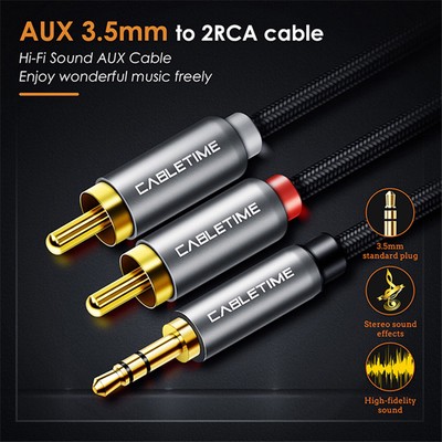 CABLETIME καλώδιο ήχου 3.5mm σε 2x RCA CT-AV314-P12G, 5m, μαύρο 2 5m