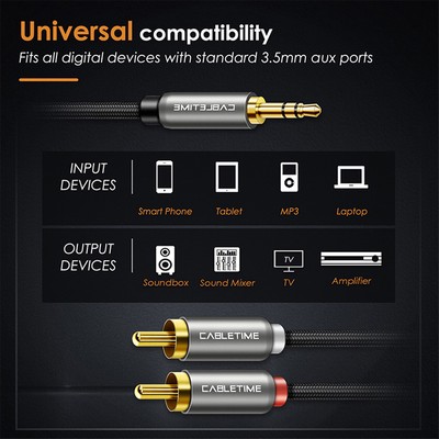 CABLETIME καλώδιο ήχου 3.5mm σε 2x RCA CT-AV314-P12G, 5m, μαύρο 3 μαύρο