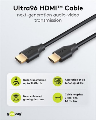 GOOBAY καλώδιο HDMI 2.2 80094, 16K/60Hz, 96 Gbps, 2m, μαύρο 3 96 Gbps