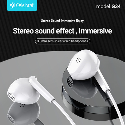 CELEBRAT earphones με μικρόφωνο G34, 3.5mm σύνδεση, 14mm, 1.2m, λευκά 2 3.5mm σύνδεση