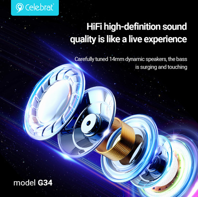 CELEBRAT earphones με μικρόφωνο G34, 3.5mm σύνδεση, 14mm, 1.2m, λευκά 3 14mm