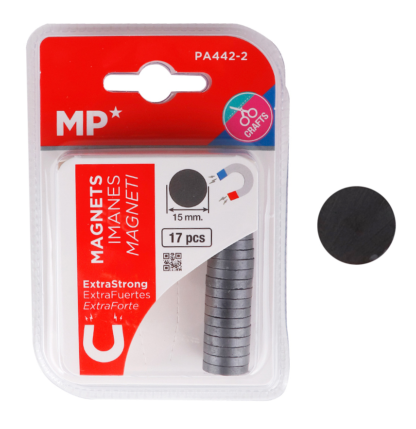 MP σετ μαγνήτες PA442-2, στρογγυλοί, 15mm, ανθρακί, 17τμχ 1 MP σετ μαγνήτες PA442-2
