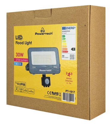 POWERTECH LED προβολέας PT-1617 με αισθητήρα κίνησης, 30W, 4000K, 2700lm, IP66, 2.5KV 3 4000K