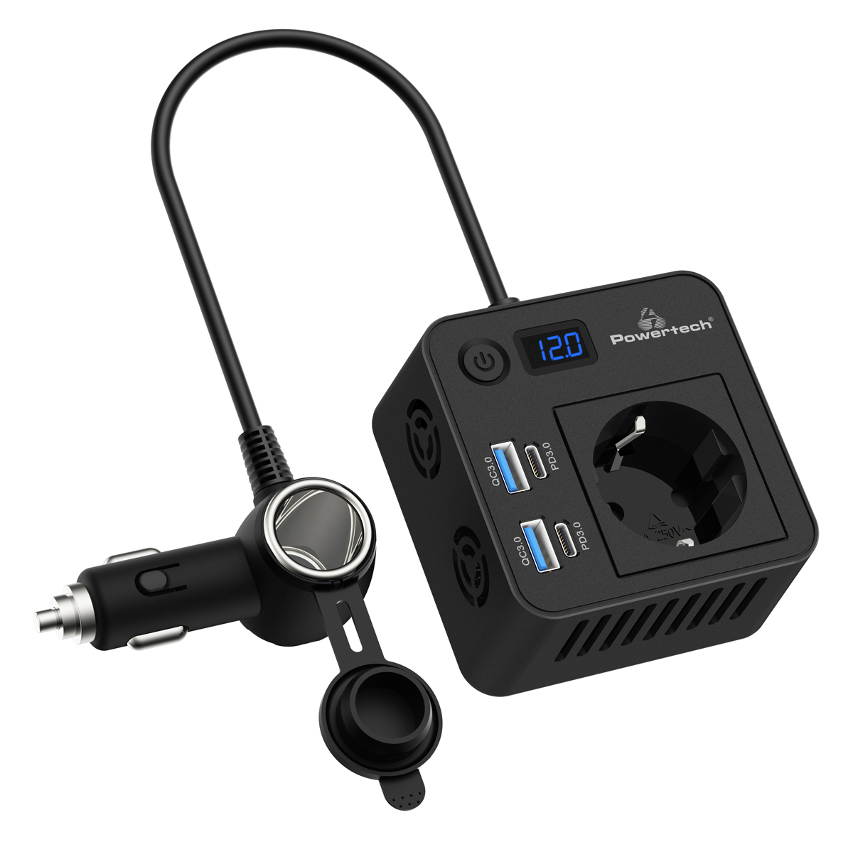 POWERTECH inverter αυτοκινήτου PTL-028, 200W, 12V/24V DC σε 110V/220V AC, με 2x USB-C/2x USB 1 POWERTECH inverter αυτοκινήτου PTL-028