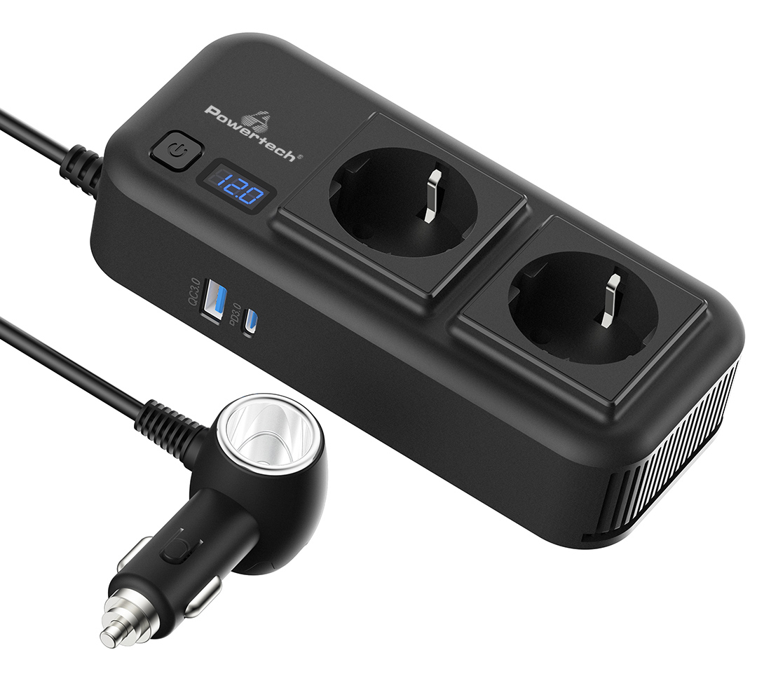 POWERTECH inverter αυτοκινήτου PTL-029, 200W, 12V/24V DC σε 2x 110V/220V AC, με 2x USB-C/2x USB 1 POWERTECH inverter αυτοκινήτου PTL-029