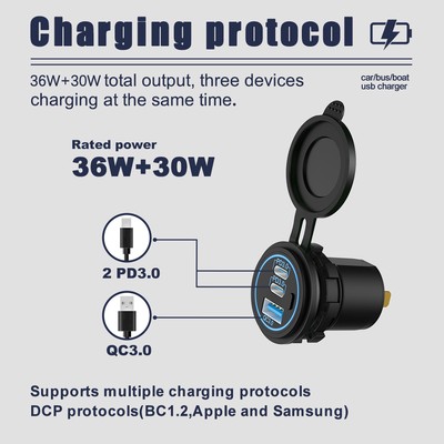 POWERTECH πρίζα USB για σκάφη & οχήματα PTL-030, USB & 2x USB-C, 36W, IP65 3 36W