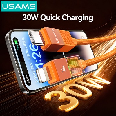 USAMS καλώδιο Lightning σε USB-C SJ776, 30W, 480Mbps, 1.2m, μαύρο 3 480Mbps