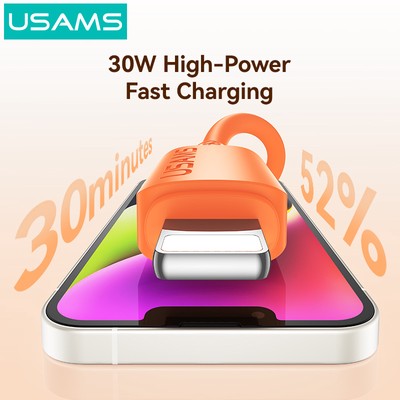 USAMS καλώδιο Lightning σε USB-C SJ788, σιλικόνης, 30W, 480Mbps, 1m, μαύρο 3 30W
